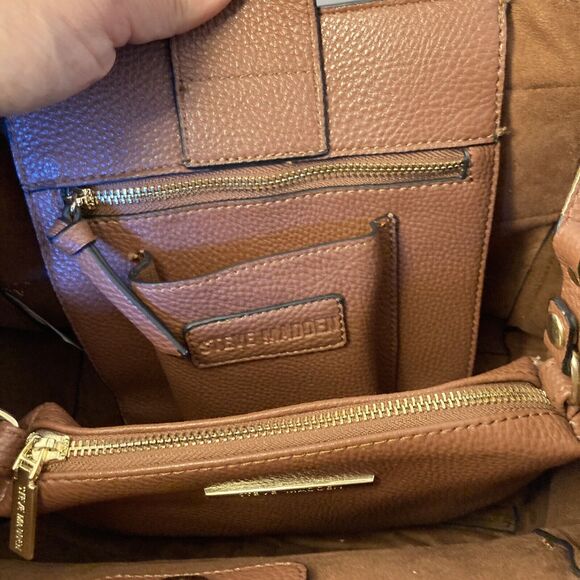 Steve Madden Purse Brown Hand And Shoulder Straps Detachable Small Bag Inside - Picture 5 of 8